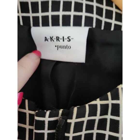 AKRIS PUNTO Womens Black white check windowpane blazer jacket size 8 Tiny Flaw - Picture 3 of 11